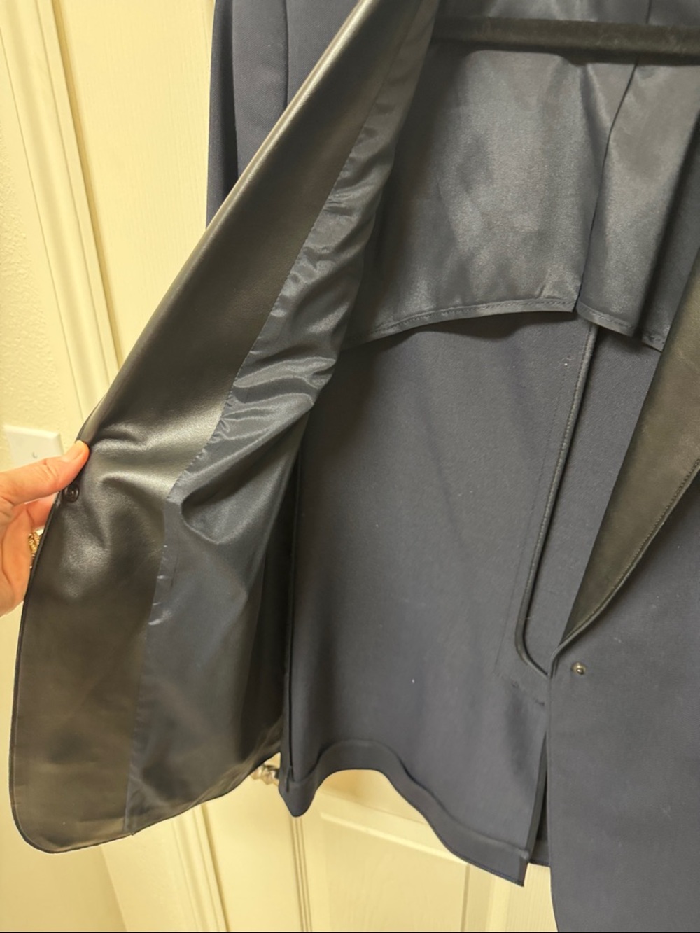 Akris Navy Blazer with Black Leather Lapel - Picture 5 of 10